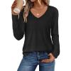 imageATHMILE Womens 2025 Fall Long Sleeve Shirts Basic Apparel Shirts Trendy V Neck Tshirt for Women Curved Hem TopsBlack