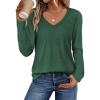 imageATHMILE Womens 2025 Fall Long Sleeve Shirts Basic Apparel Shirts Trendy V Neck Tshirt for Women Curved Hem TopsDark Green