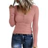 imageATHMILE Womens Long Sleeve Henley T Shirts Button Down Slim Fit Tops Scoop Neck Ribbed Knit Shirts Pink