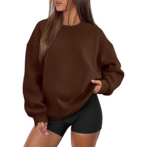 imageATHMILE Oversized Sweatshirt for Women Crewneck Fleece Long Sleeve Pullover Hoodies Tops Fall Fashion Outfits Clothes 2025Brown