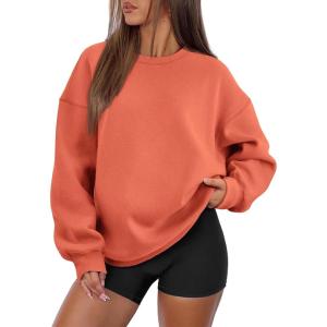 imageATHMILE Oversized Sweatshirt for Women Crewneck Fleece Long Sleeve Pullover Hoodies Tops Fall Fashion Outfits Clothes 2025Orange Red