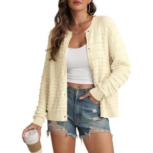 imageATHMILE Womens Cardigan Sweaters Casual Long Sleeve Button Down Crewneck Casual Knit Cropped Fall Winter Jackets ClothesBeige