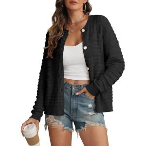 imageATHMILE Womens Cardigan Sweaters Casual Long Sleeve Button Down Crewneck Casual Knit Cropped Fall Winter Jackets ClothesBlack
