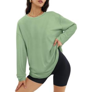 imageATHMILE Womens Oversized Long Sleeve T Shirts Basic Crewneck Tee Fall Tops Casual Workout Fashion Casual Y2K ClothesGreen