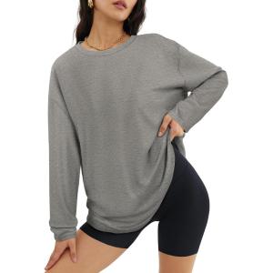 imageATHMILE Womens Oversized Long Sleeve T Shirts Basic Crewneck Tee Fall Tops Casual Workout Fashion Casual Y2K ClothesGrey