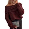 imageATHMILE Womens Off The Shoulder Sweaters Oversized Batwing Sleeve Loose Pullover Fall Outfits Winter Fashion Tops 2025Wine Red
