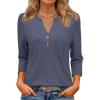 imageATHMILE Womens Tops 34 Length Sleeve Button Down Henley Shirts Business Casual Outfits Fashion BlousesNavy Blue
