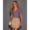 imageATHMILE Short Sleeve V Neck Sweaters Dressy Casual Blouses Lightweight Thin Knit Fashion Shirts Summer Tops for WomenGrey Purple