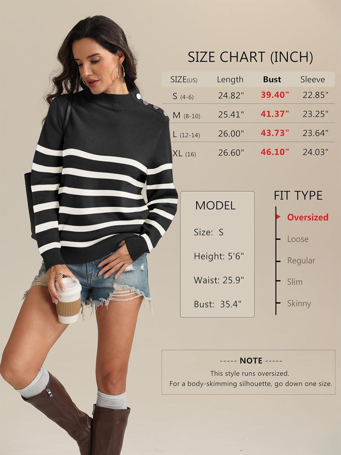 imageATHMILE Fall Mock Neck Striped Sweaters for Women 2025 Winter Turtleneck Long Sleeve Knit Sweater Fashion Pullover TopsBlack