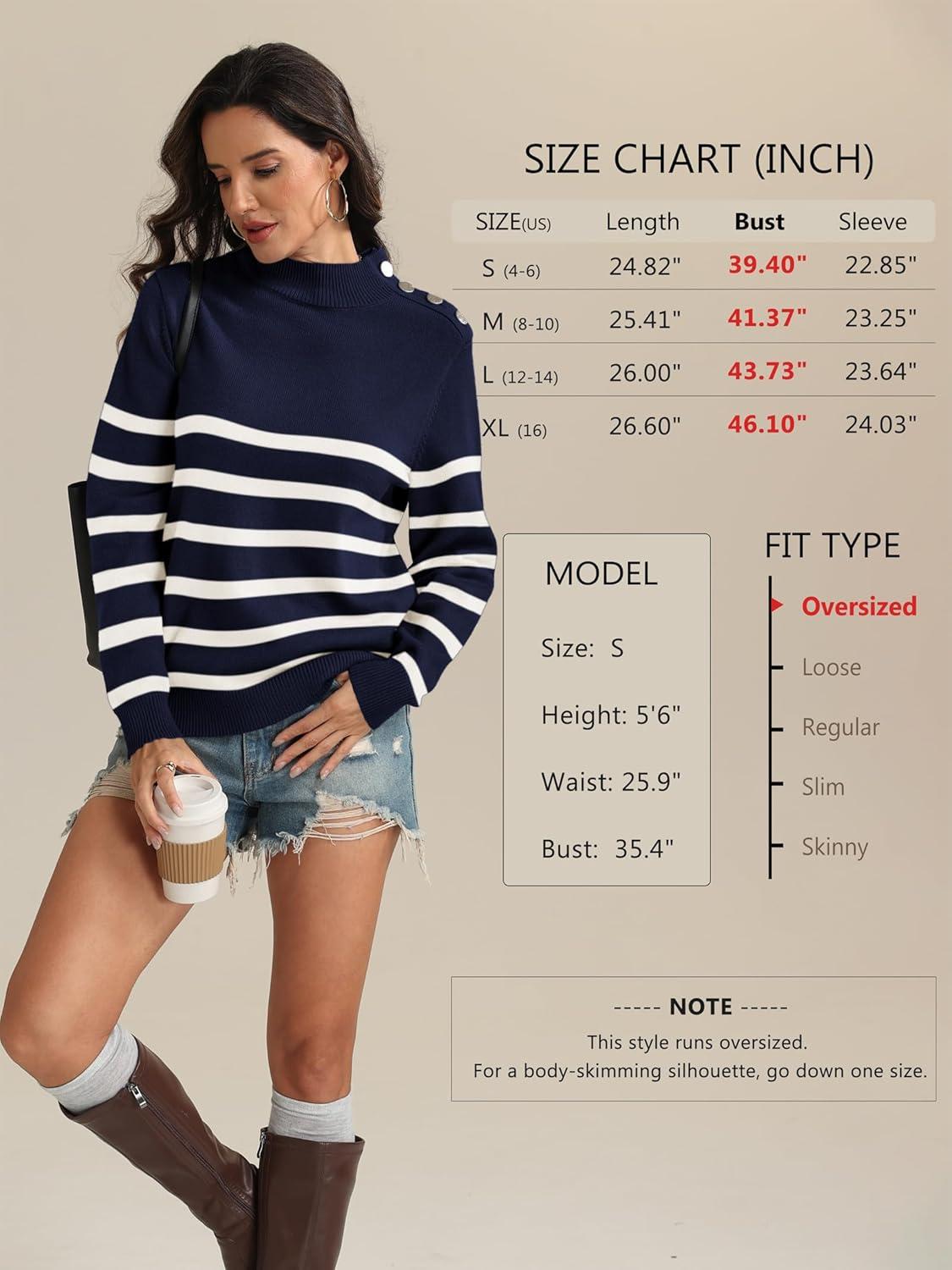 imageATHMILE Fall Mock Neck Striped Sweaters for Women 2025 Winter Turtleneck Long Sleeve Knit Sweater Fashion Pullover TopsNavy