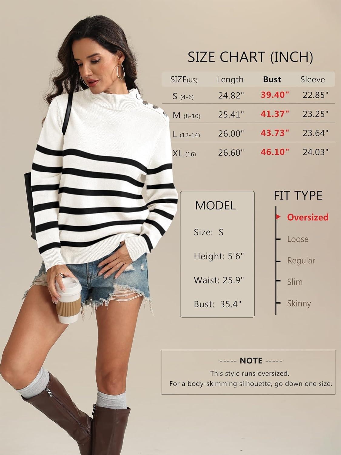 imageATHMILE Fall Mock Neck Striped Sweaters for Women 2025 Winter Turtleneck Long Sleeve Knit Sweater Fashion Pullover TopsWhite
