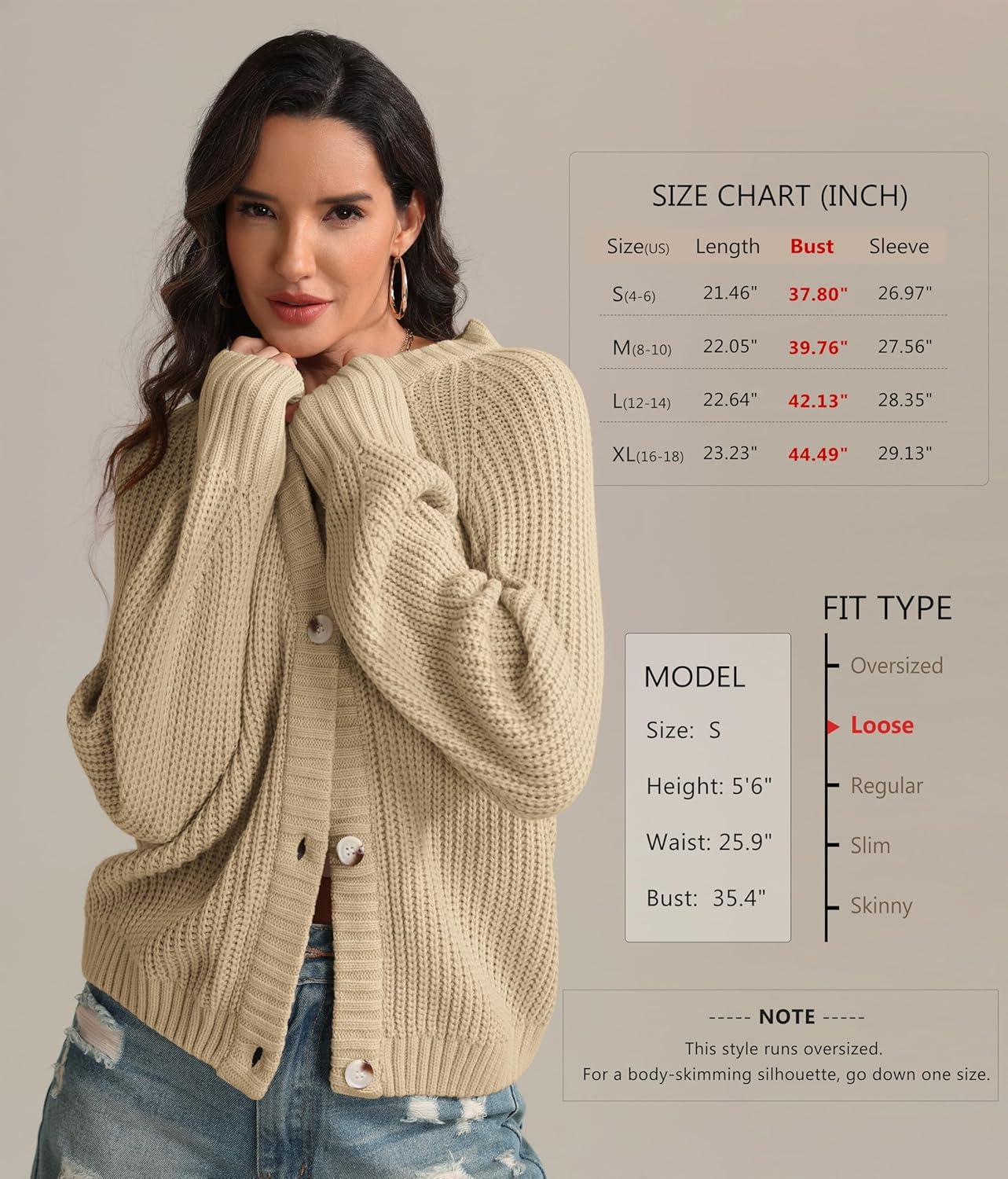 imageATHMILE Womens Chunky Cardigan Sweaters Long Sleeve Button Loose Short Outerwear Coats Open Front Fall ClothesApricot
