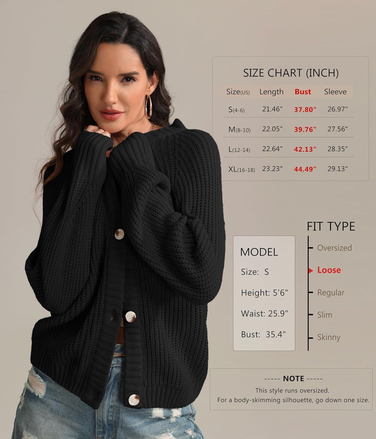 imageATHMILE Womens Chunky Cardigan Sweaters Long Sleeve Button Loose Short Outerwear Coats Open Front Fall ClothesBlack