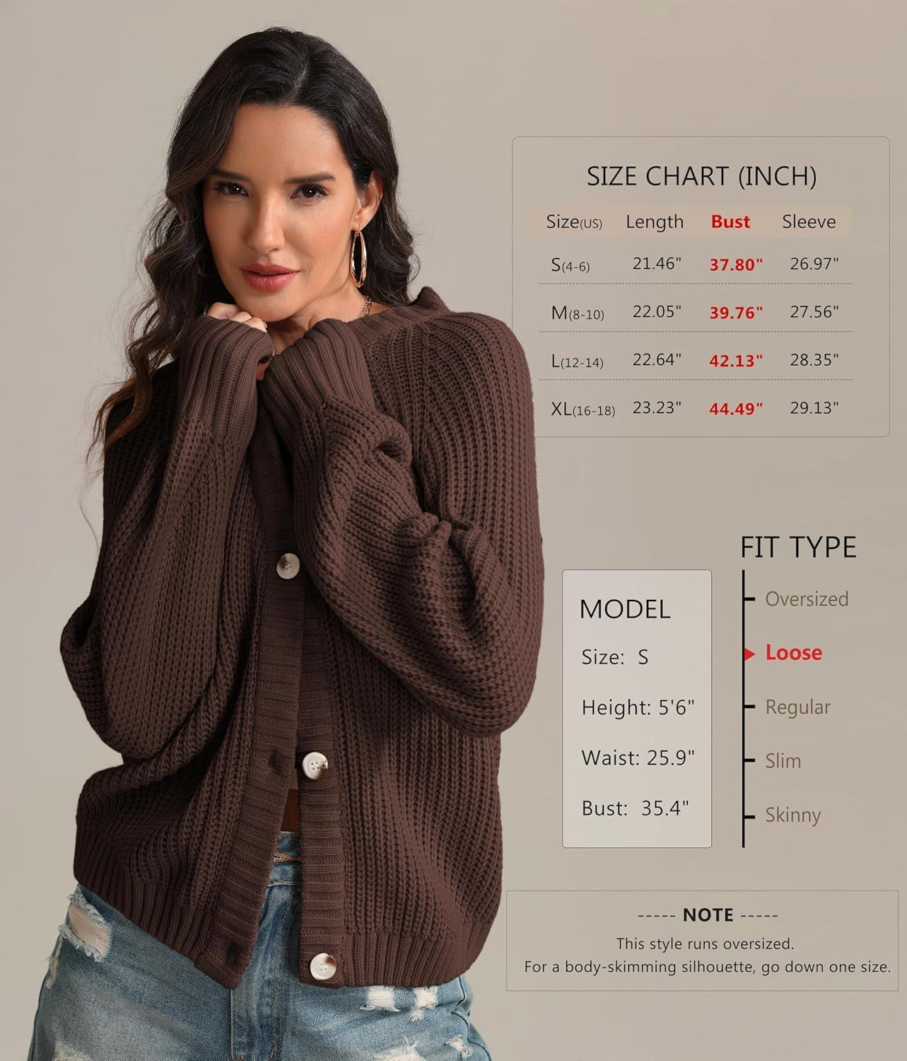 imageATHMILE Womens Chunky Cardigan Sweaters Long Sleeve Button Loose Short Outerwear Coats Open Front Fall ClothesChocolate Brown