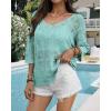 imageATHMILE Womens 2025 Spring Summer Crochet Hollow Out 34 Sleeve Pullover Sweater Off Shoulder TShirtsLight Blue