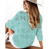 imageATHMILE Womens 2025 Spring Summer Crochet Hollow Out 34 Sleeve Pullover Sweater Off Shoulder TShirtsLight Blue