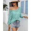 imageATHMILE Womens 2025 Spring Summer Crochet Hollow Out 34 Sleeve Pullover Sweater Off Shoulder TShirtsLight Blue