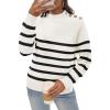 imageATHMILE Fall Mock Neck Striped Sweaters for Women 2025 Winter Turtleneck Long Sleeve Knit Sweater Fashion Pullover TopsWhite