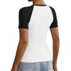 imageATHMILE Womens Short SleeveLong Sleeve Cropped Tops Slim Fit Stretchy Color Block Slightly Shirts Y2k Fashion Clothes1white Black Combo