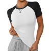 imageATHMILE Womens Short SleeveLong Sleeve Cropped Tops Slim Fit Stretchy Color Block Slightly Shirts Y2k Fashion Clothes1white Black Combo
