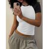 imageATHMILE Womens Short SleeveLong Sleeve Cropped Tops Slim Fit Stretchy Color Block Slightly Shirts Y2k Fashion Clothes1white Black Combo