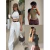 imageATHMILE Womens Short SleeveLong Sleeve Cropped Tops Slim Fit Stretchy Color Block Slightly Shirts Y2k Fashion Clothes1white Black Combo