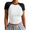 imageATHMILE Womens Short SleeveLong Sleeve Cropped Tops Slim Fit Stretchy Color Block Slightly Shirts Y2k Fashion Clothes1white Black Combo