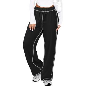 imageATHMILE Women Sweatpants Soft Jogging Straight Pajama Sweats Wide Leg Sweatpants Women Lounge Pants Joggers 2025Black