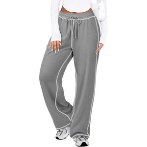 imageATHMILE Women Sweatpants Soft Jogging Straight Pajama Sweats Wide Leg Sweatpants Women Lounge Pants Joggers 2025Grey