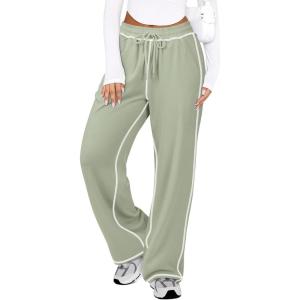 imageATHMILE Women Sweatpants Soft Jogging Straight Pajama Sweats Wide Leg Sweatpants Women Lounge Pants Joggers 2025Grey Green