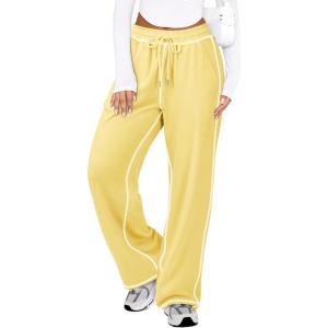 imageATHMILE Women Sweatpants Soft Jogging Straight Pajama Sweats Wide Leg Sweatpants Women Lounge Pants Joggers 2025Yellow