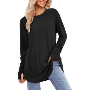 imageATHMILE Womens Tunic Tops Long Sleeve Thumb Hole Shirts Fall Sweater Crew Neck Winter Fashion Clothes 2025Black
