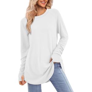 imageATHMILE Womens Tunic Tops Long Sleeve Thumb Hole Shirts Fall Sweater Crew Neck Winter Fashion Clothes 2025White