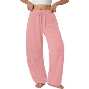 imageATHMILE Barrel Sweatpants Women Fall Fashion Wide Leg Pants 2025 Baggy Lounge Comfy Flowy Sweat Pants with PocketsPink