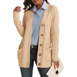 imageATHMILE Cardigan Sweaters for Women Fashion Open Front Cardigans 2025 Fall Outfits Womens Long Sleeve Cable Knit Button CoatsApricot