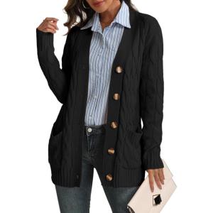 imageATHMILE Cardigan Sweaters for Women Fashion Open Front Cardigans 2025 Fall Outfits Womens Long Sleeve Cable Knit Button CoatsBlack
