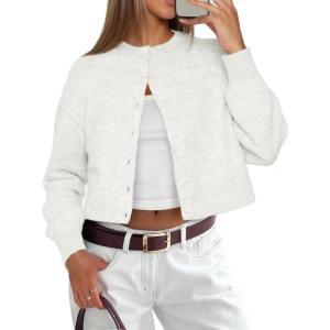imageATHMILE Cropped Cardigan Sweaters for Women Lightweight Crop Knit Y2k Fall Outfits Fashion Clothes 2025White
