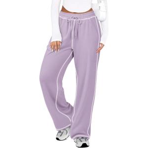 imageATHMILE Women Sweatpants Track Wide Leg Drawstring Soft Jogging Straight Pajama Sweats Lounge Teen Girl Athletic Pants 2025Purple