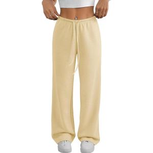 imageATHMILE Womens Wide Leg Sweatpants Air Fabric Straight Lowrise Drawstring Elastic Low Waist Fall Clothing Pockets 2025Apricot