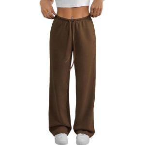 imageATHMILE Womens Wide Leg Sweatpants Air Fabric Straight Lowrise Drawstring Elastic Low Waist Fall Clothing Pockets 2025Coffee
