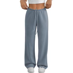 imageATHMILE Womens Wide Leg Sweatpants Air Fabric Straight Lowrise Drawstring Elastic Low Waist Fall Clothing Pockets 2025Grey Blue