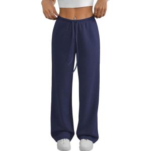 imageATHMILE Womens Wide Leg Sweatpants Air Fabric Straight Lowrise Drawstring Elastic Low Waist Fall Clothing Pockets 2025Navy Blue