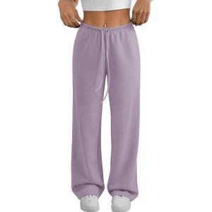 imageATHMILE Womens Wide Leg Sweatpants Air Fabric Straight Lowrise Drawstring Elastic Low Waist Fall Clothing Pockets 2025Purple