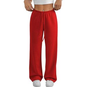 imageATHMILE Womens Wide Leg Sweatpants Air Fabric Straight Lowrise Drawstring Elastic Low Waist Fall Clothing Pockets 2025Red
