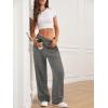 imageATHMILE Womens Wide Leg Sweatpants High Waisted Baggy Interior Drawstring Joggers Straight Leg Sweat Pants with PocketsDark Grey