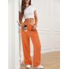 imageATHMILE Womens Wide Leg Sweatpants High Waisted Baggy Interior Drawstring Joggers Straight Leg Sweat Pants with PocketsOrange