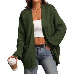 imageATHMILE Oversized Cardigan Sweaters for Women Fall Outfits Chunky Knit Open Front Sweater with PocketsArmy Green