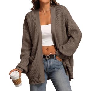 imageATHMILE Oversized Cardigan Sweaters for Women Fall Outfits Chunky Knit Open Front Sweater with PocketsNutmeg