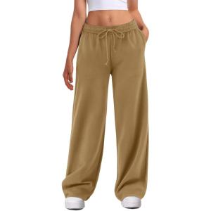 imageATHMILE Womens Wide Leg Sweatpants High Waisted Baggy Interior Drawstring Joggers Straight Leg Sweat Pants with PocketsDark Khaki