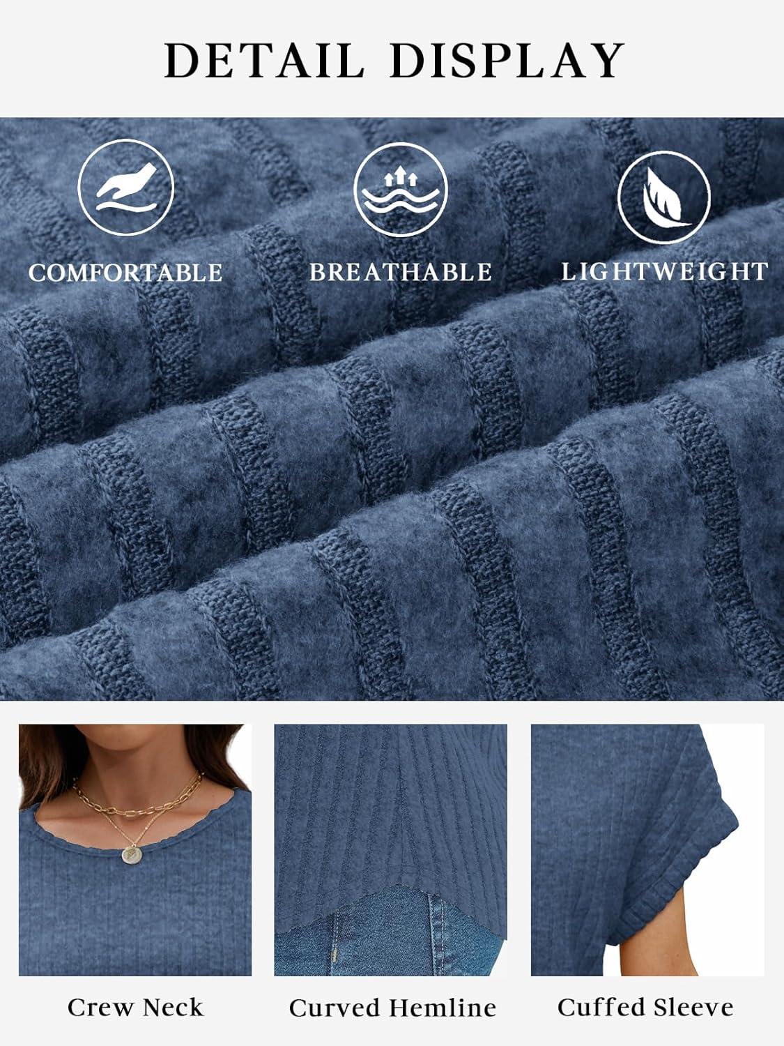 imageATHMILE Womens Tops Summer Sweaters Regular Fit Short Sleeve Shirts Fashion Dressy Casual Business Tunic Blouses 2025Blue